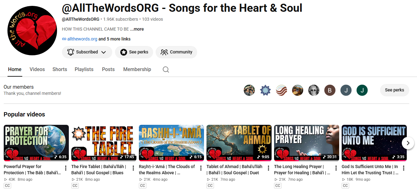 Screenshot of AllthewordsORG youtube channel