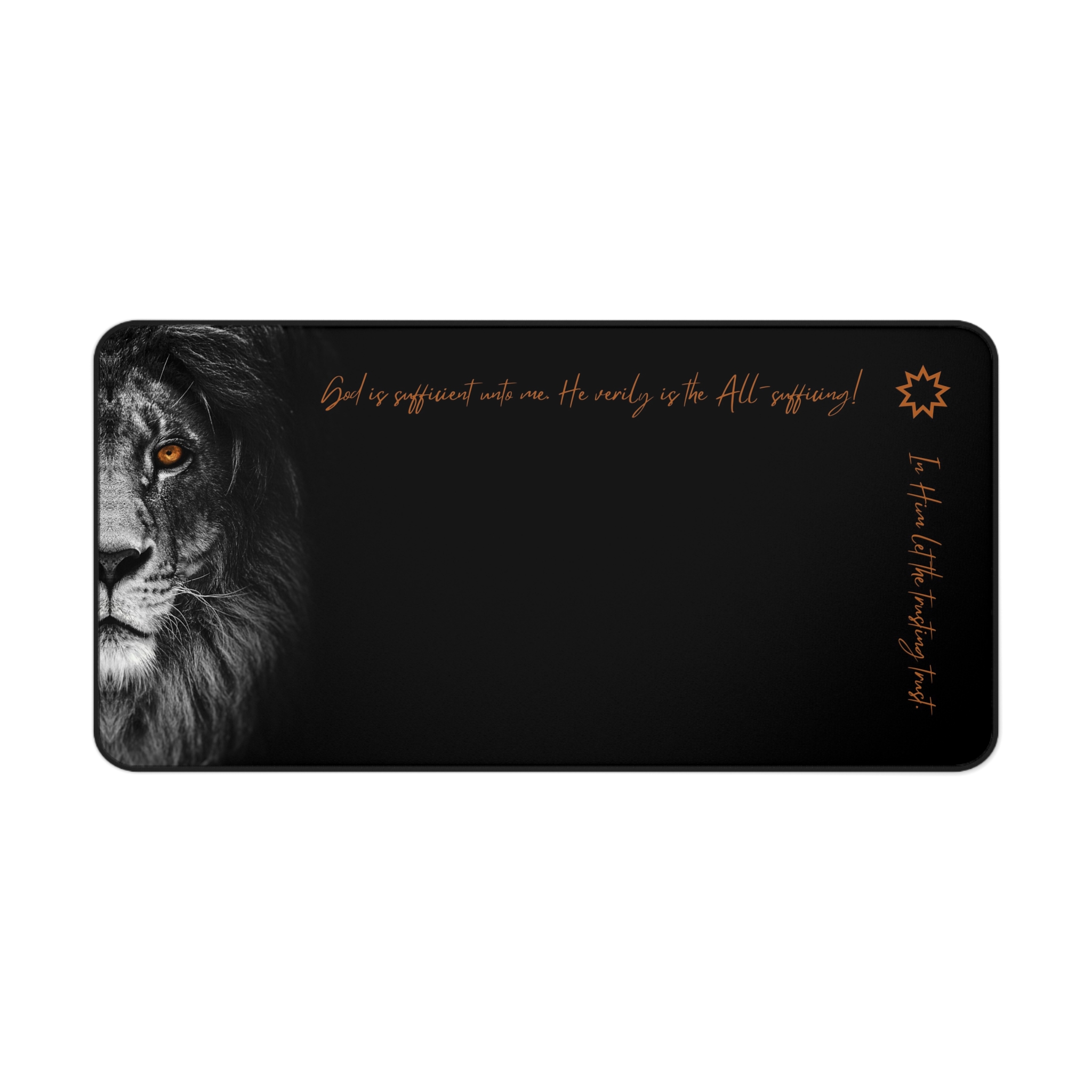 store item lion prayer desk mat "God is sufficient unto me" bahai quote